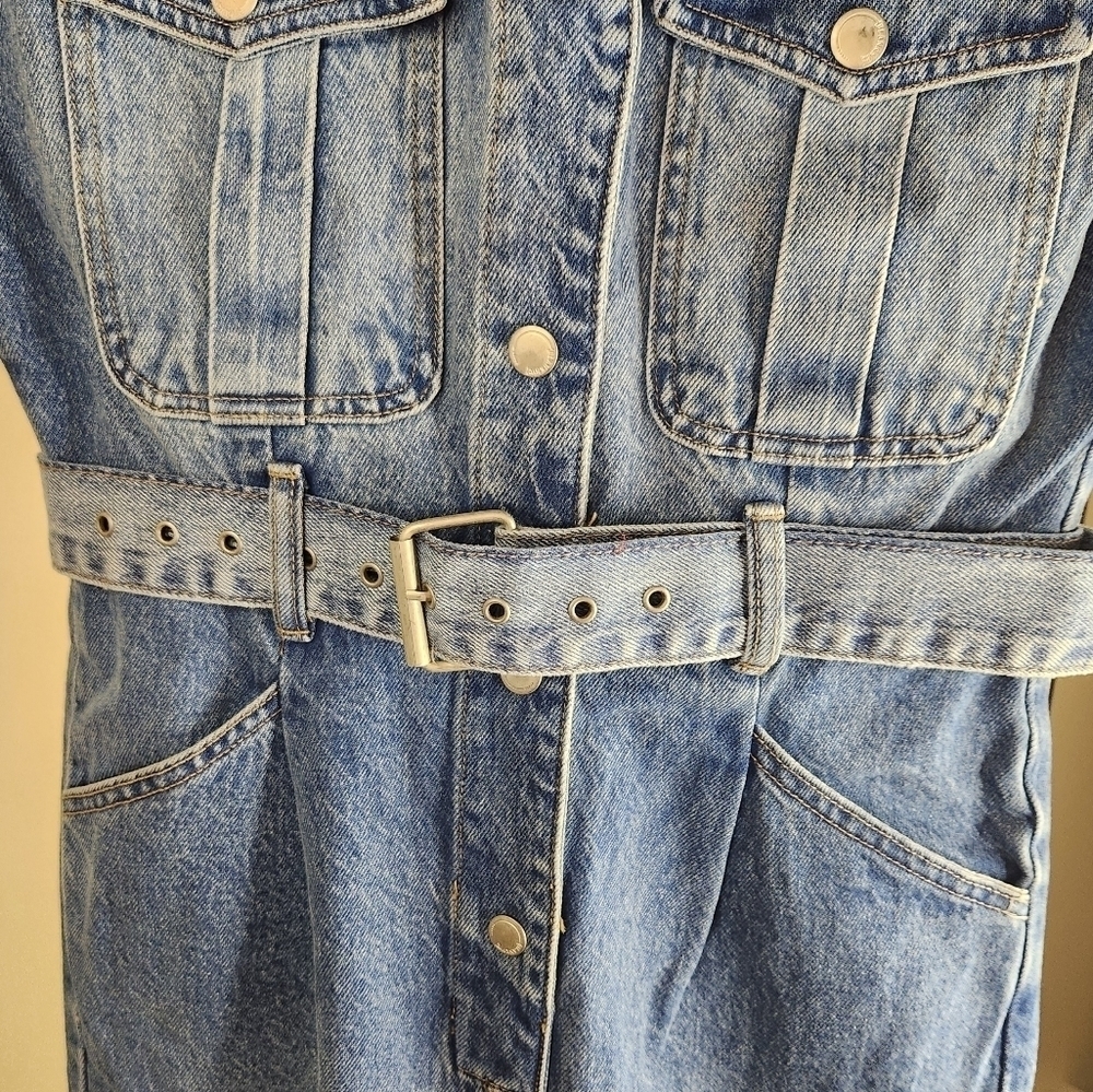 Blank NYC NWT Distressed Cropped Denim Jumpsuit Women's Size XSmall - Picture 6 of 13